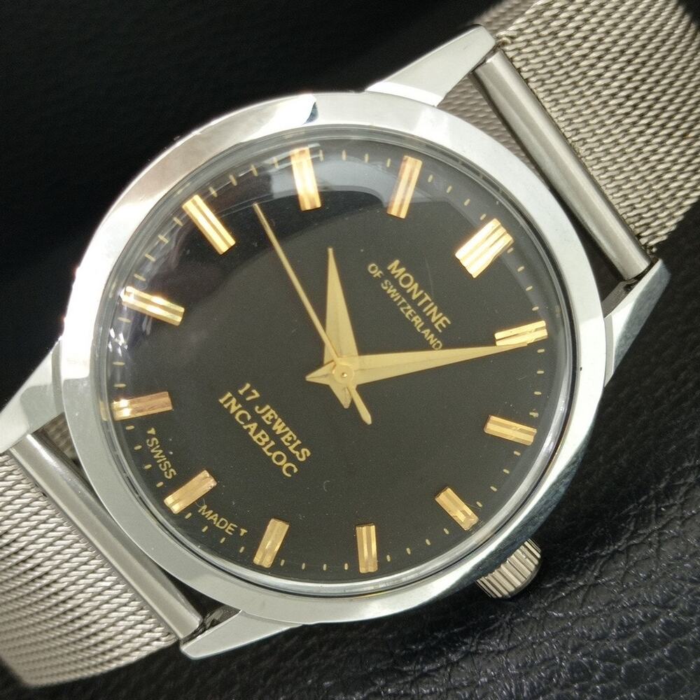 Vintage 1988 Montine Of Switzerland Manual Mens Silver Watch W/Mesh Strap